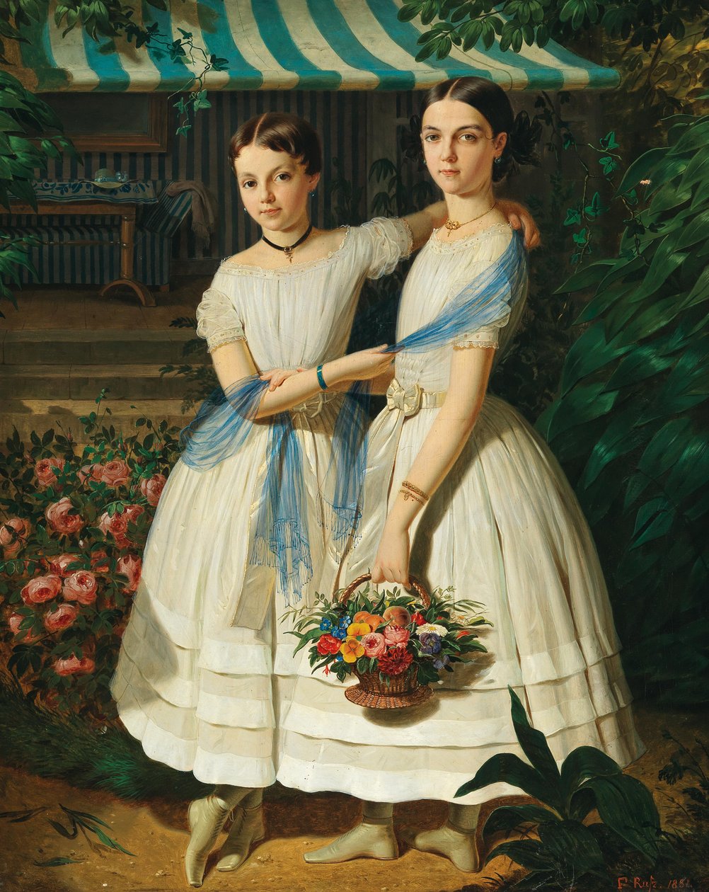 Franz Russ Ritratto di due sorelle in giardino 1854 da Franz Russ the Elder
