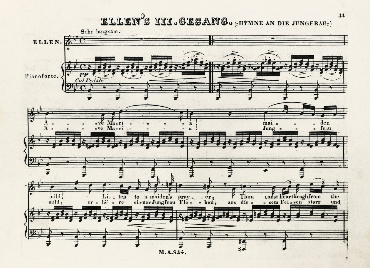 Note iniziali di Ave Maria di Franz Schubert (1797-1828) da Franz Schubert