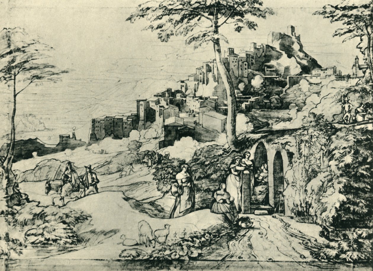 Donne presso una fontana a Olevano, vicino a Roma, Italia da Franz Theobald Horny