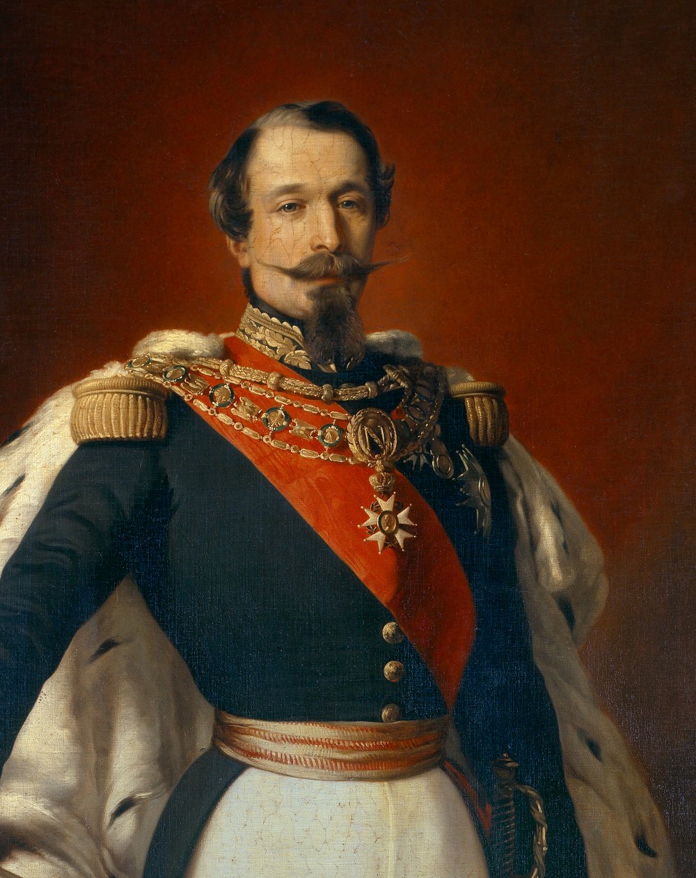 Ritratto di Napoleone III, imperatore dei francesi davanti a una vista del Castello di Saint Cloud. Dettaglio del dipinto di Franz Xaver Winterhalter da Franz Xaver  Winterhalter (after)