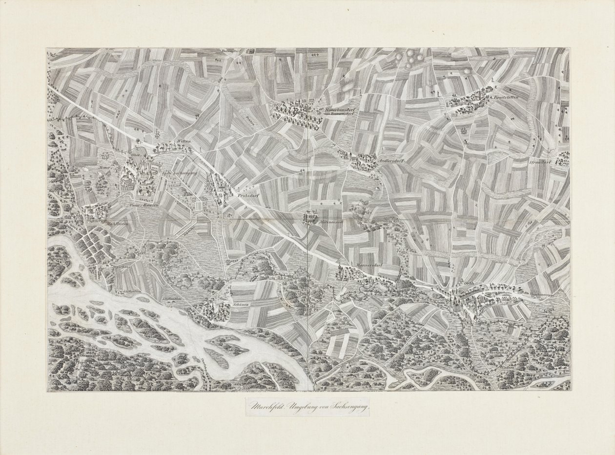 Mappa prospettica del Marchfeld. Dintorni di Sachsengang da Franz Xaver Schweickhardt