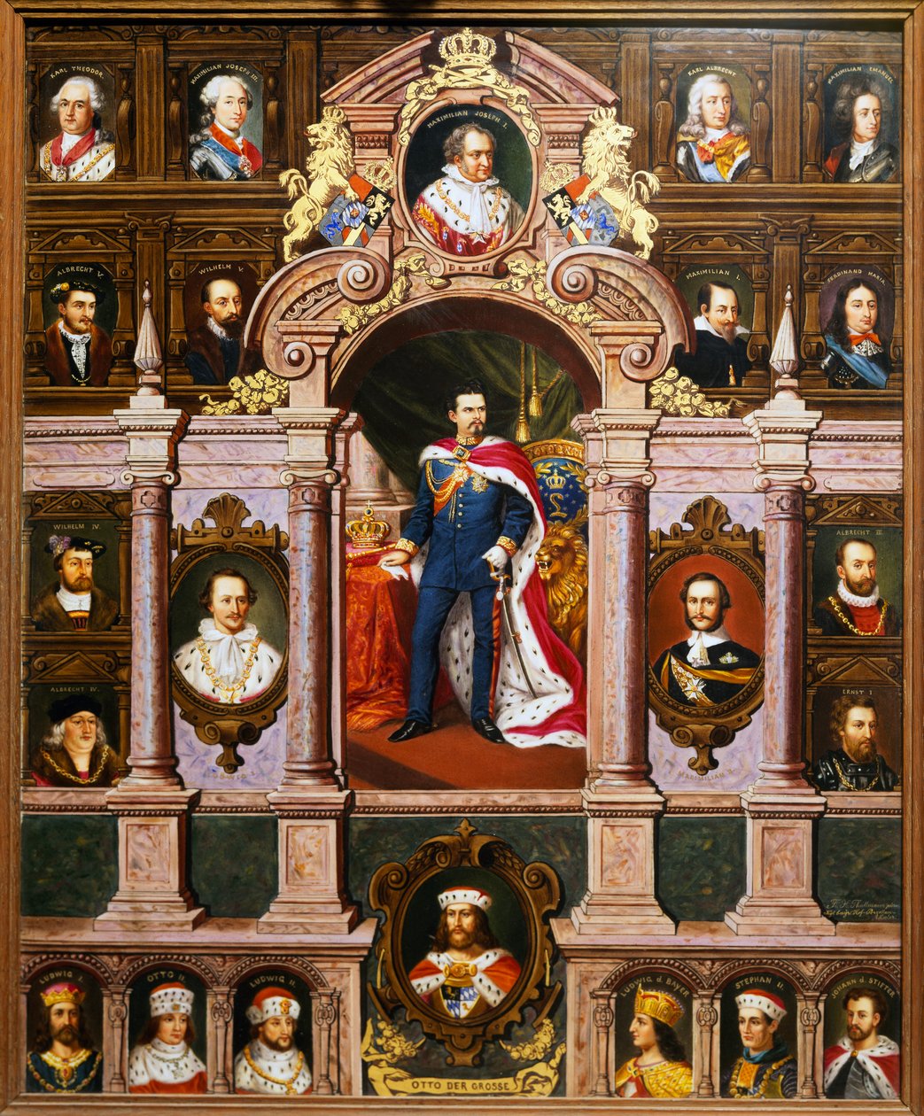 Pannello con ritratti dei re bavaresi della famiglia Wittelsbach da Franz Xaver Thallmaier