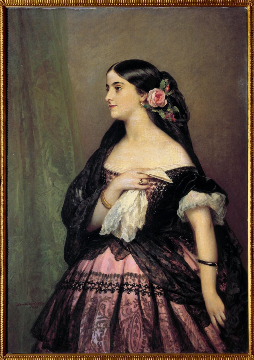 Adelina Patti. Ritratto della cantante Adelina Patti (1843-1919), soprano spagnolo che interpreta il ruolo di Rosina ne “Il barbiere di Siviglia” di Gioacchino Rossini da Franz Xaver Winterhalter