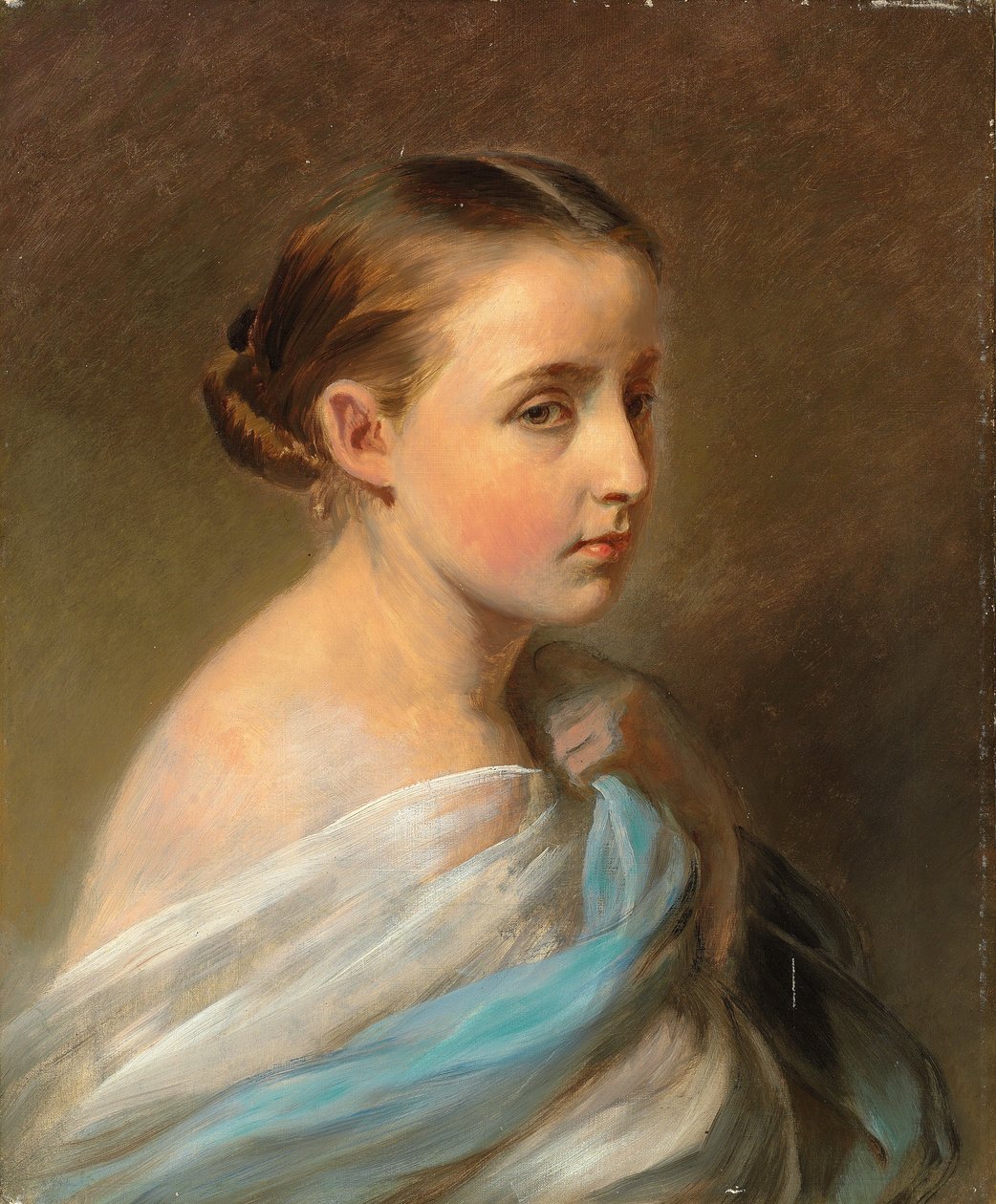 Ritratto di una ragazza, testa e spalle, avvolta in un drappo blu e bianco da Franz Xaver Winterhalter