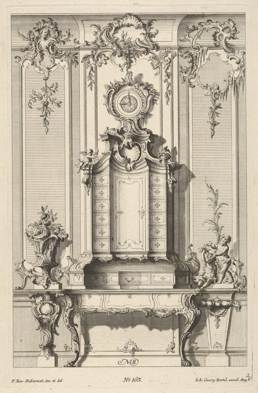 Elevazione della parete con un secretaire, da 