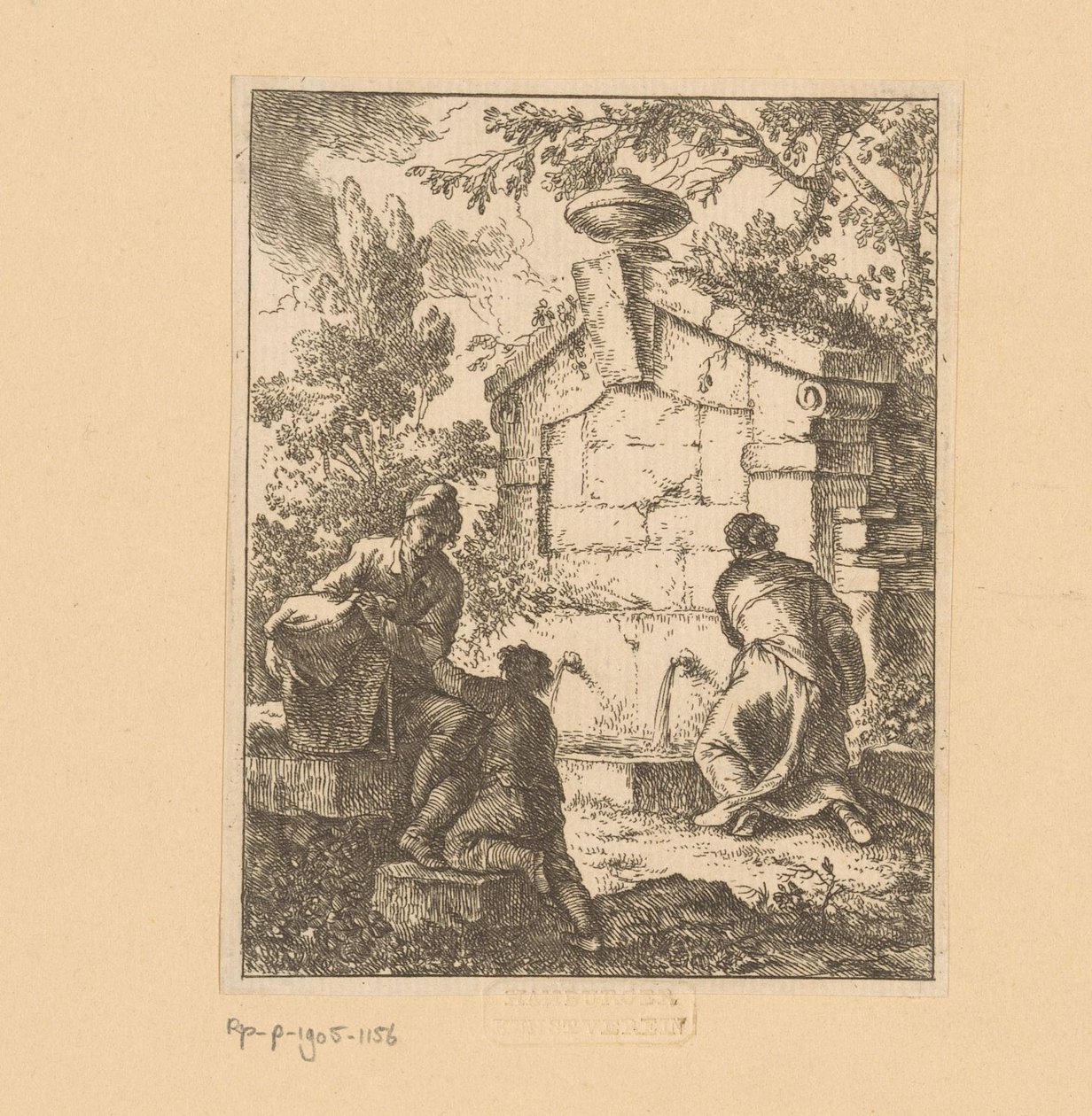 Tre viaggiatori prendono acqua presso una rovina da Franz de Paula Ferg