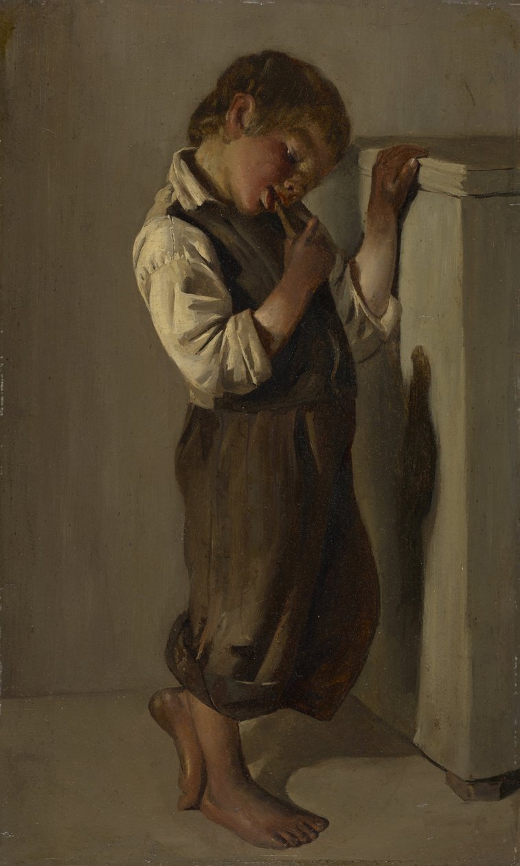 Ragazzo contadino che mangia pane nella stanza da Franz von Lenbach