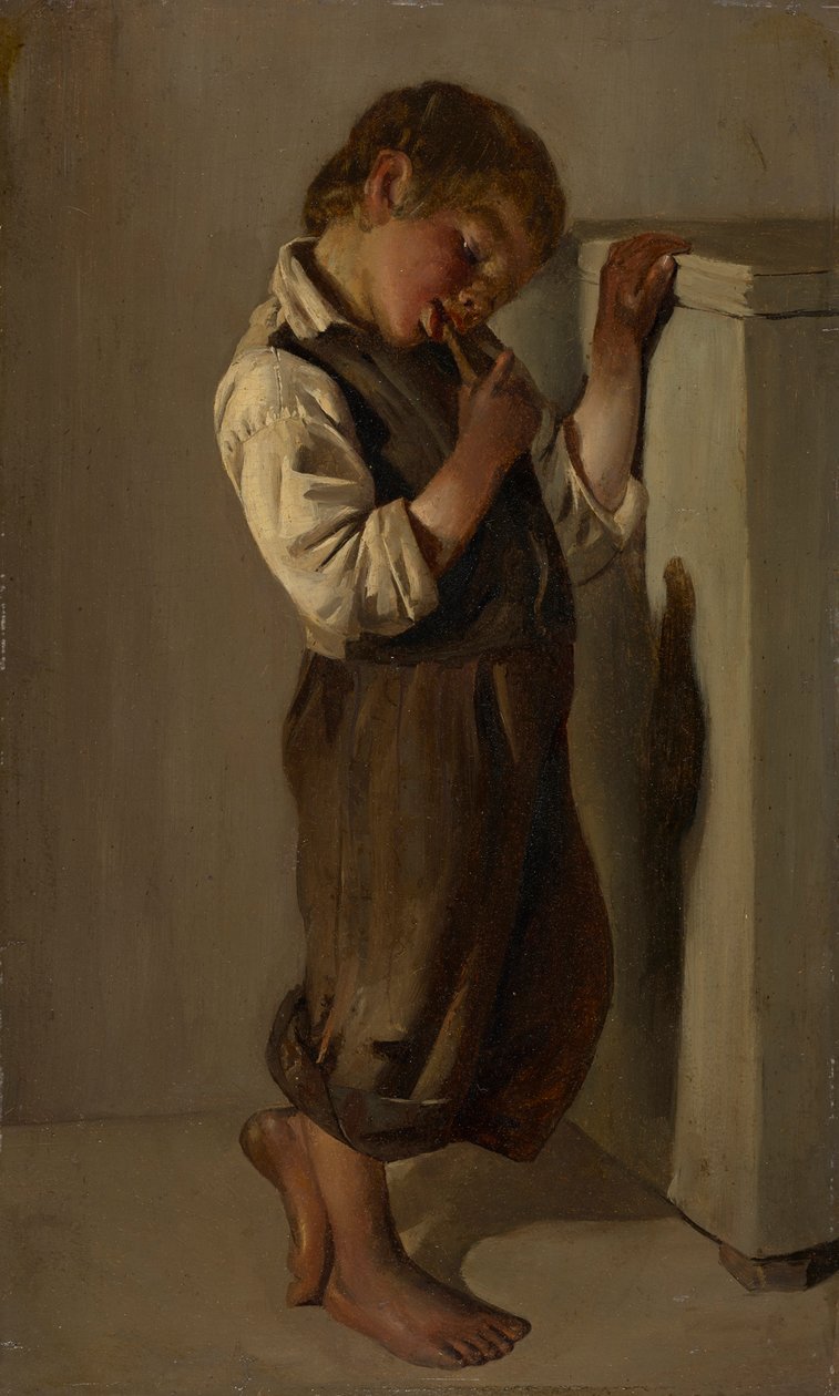 Ragazzo di campagna che mangia il pane nella stube da Franz von Lenbach