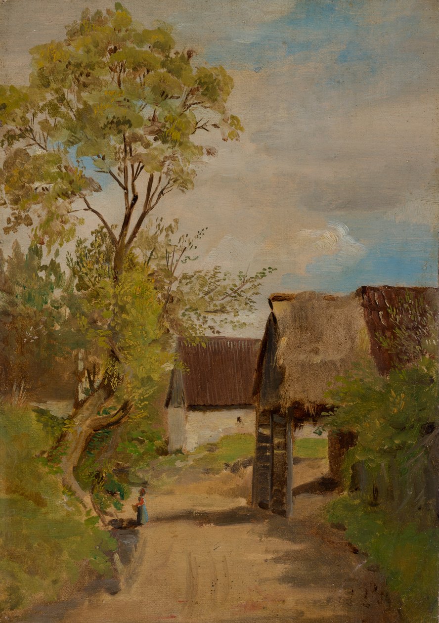 Strada del villaggio ad Aresing (?) con figura femminile da Franz von Lenbach