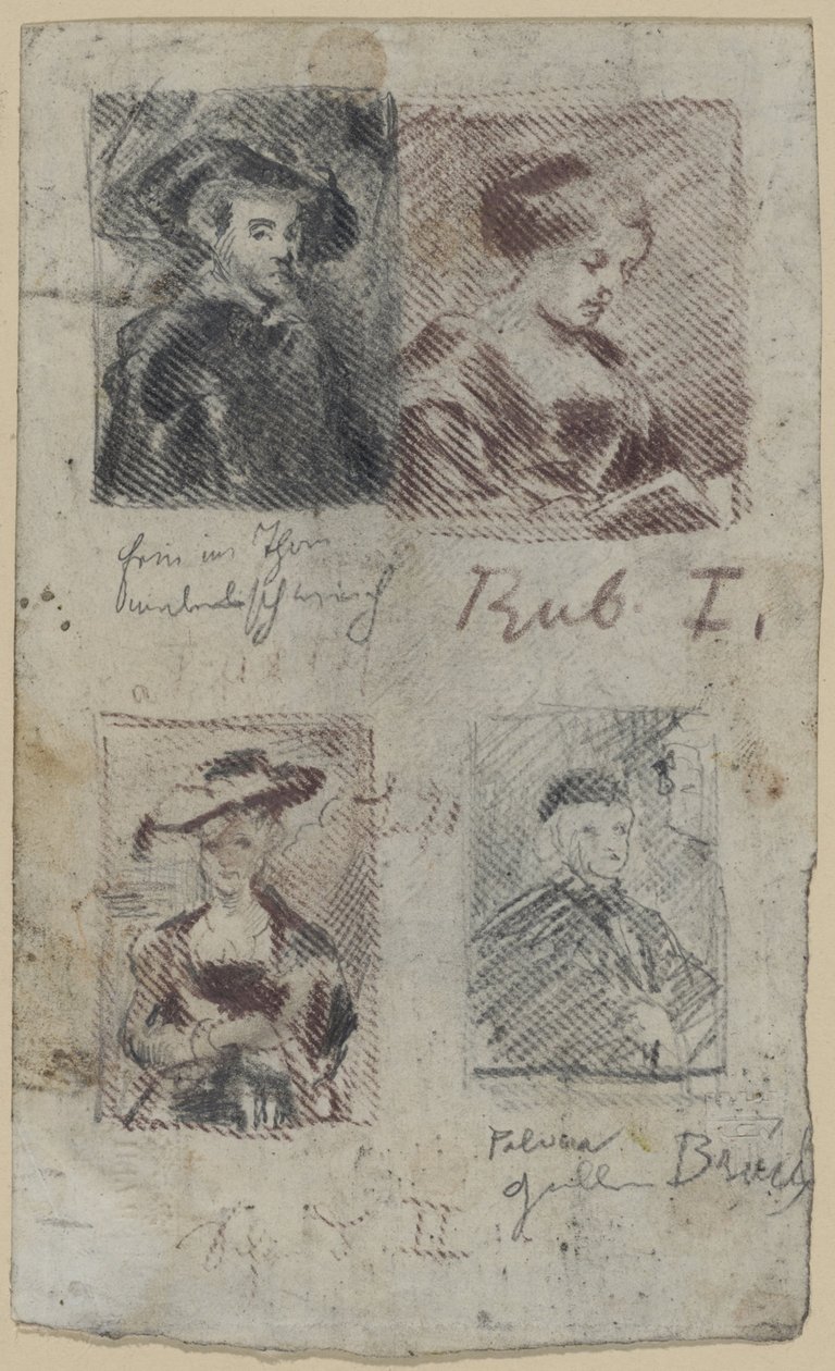 Tre schizzi copiati da Peter Paul Rubens, uno da Palma Vecchio (?) da Franz von Lenbach, Peter Paul Rubens