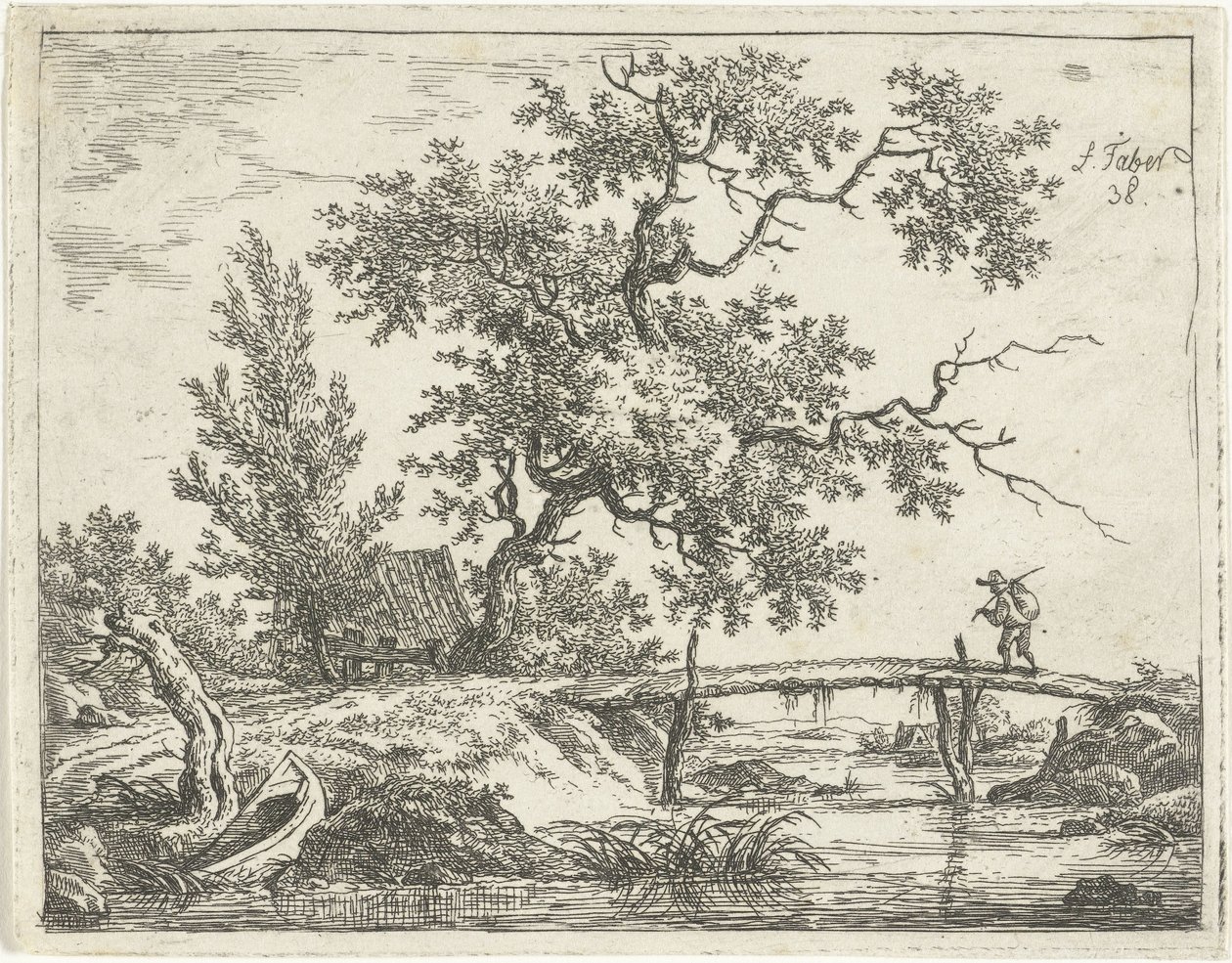 Paesaggio con uomo su un ponte da Frédéric Théodore Faber