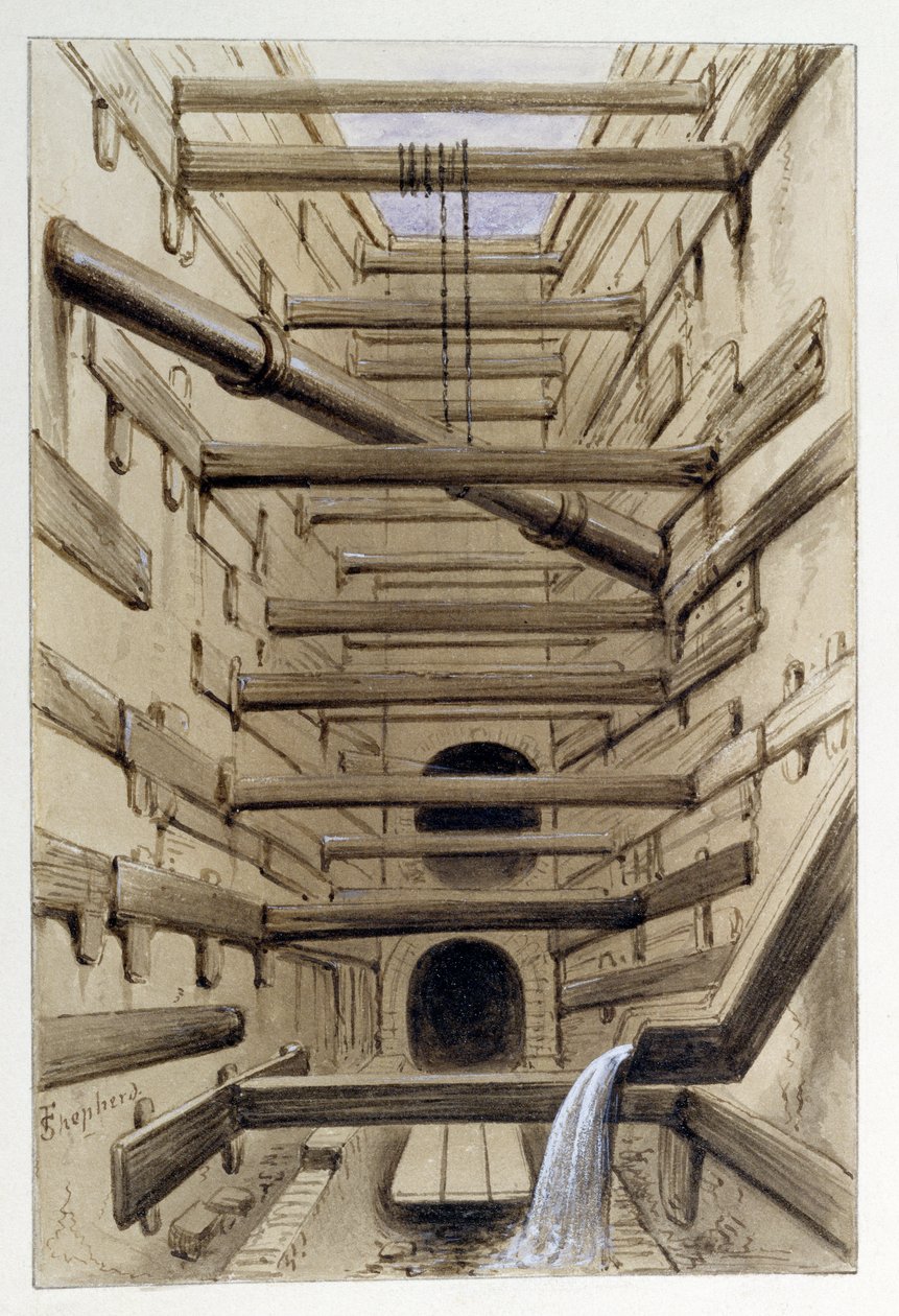 Interno della fogna di Fleet Street, 1845 da Frederick Shepherd