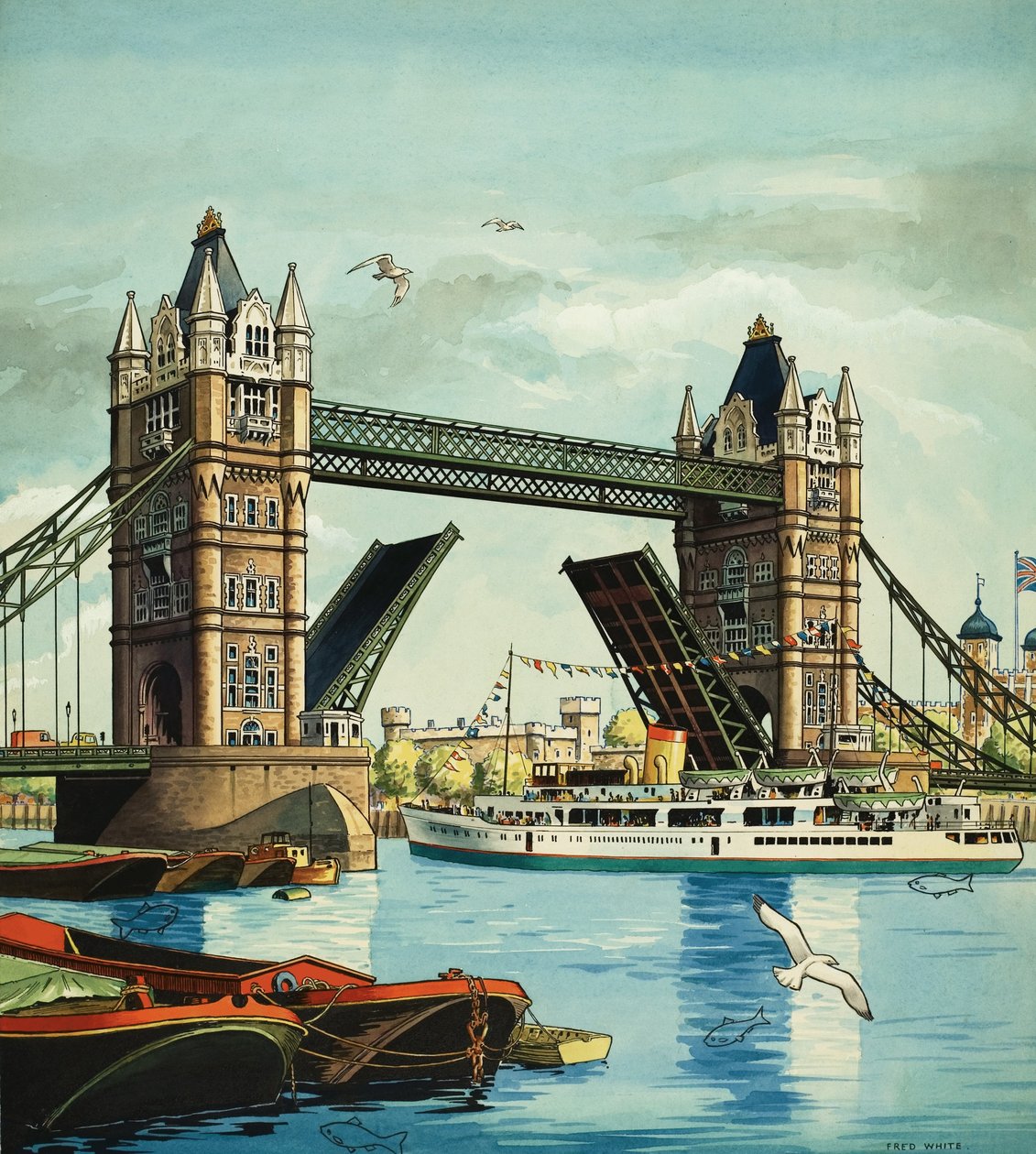Il Tower Bridge, con il pesce nascosto da Fred White