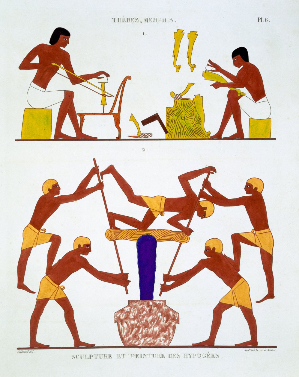 Carpenteria e tintura di tessuti, da un raro registro di affreschi di Tebe, registrato 1819-1822 durante la sua seconda visita in Egitto da Frederic Cailliaud (1787-1869) da Frederic Cailliaud