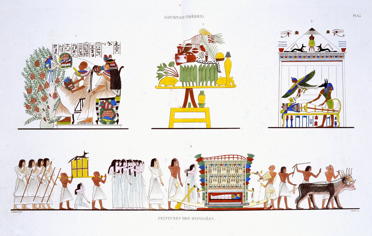 Riti funerari, da un raro registro di affreschi di Tebe, registrato 1819-1822 durante la sua seconda visita in Egitto da Frederic Cailliaud da Frederic Cailliaud