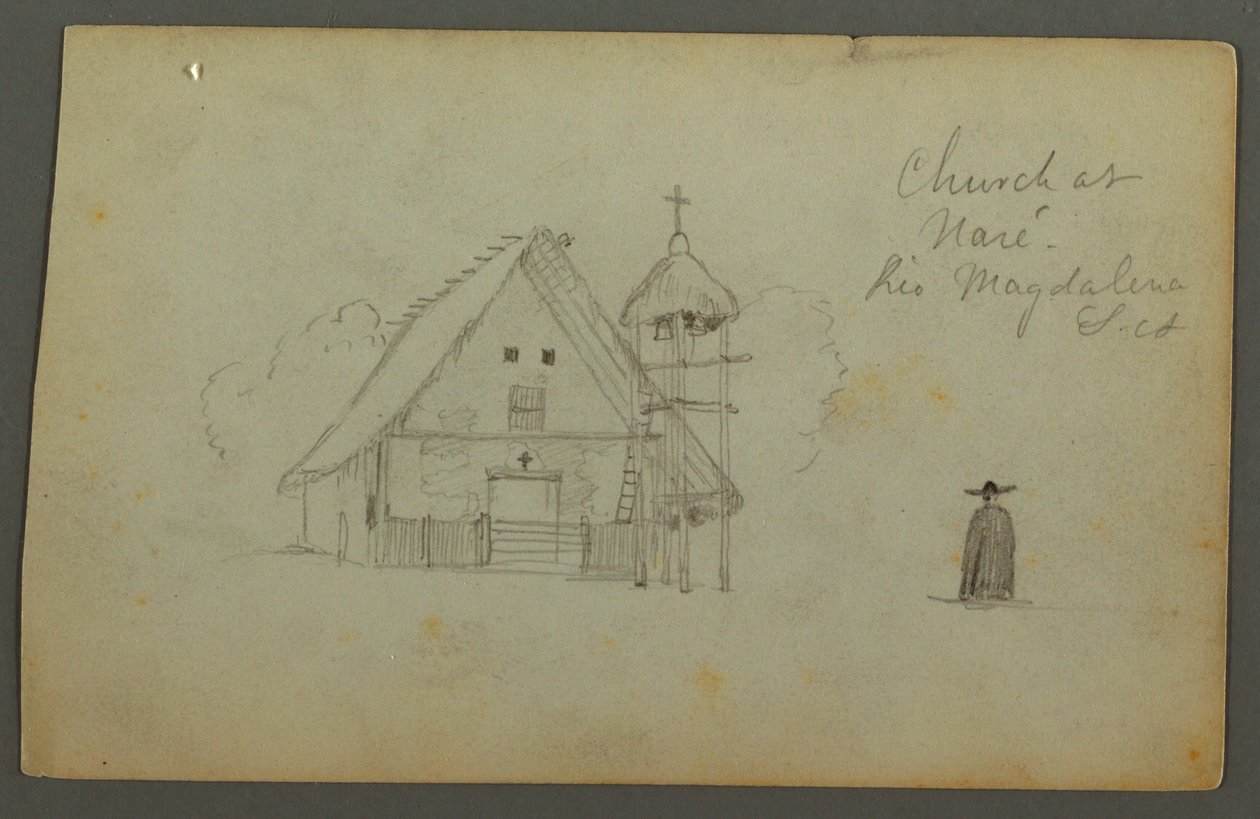 Disegno, Chiesa a Naré, Rio Magdalena, Colombia da Frederic Edwin Church
