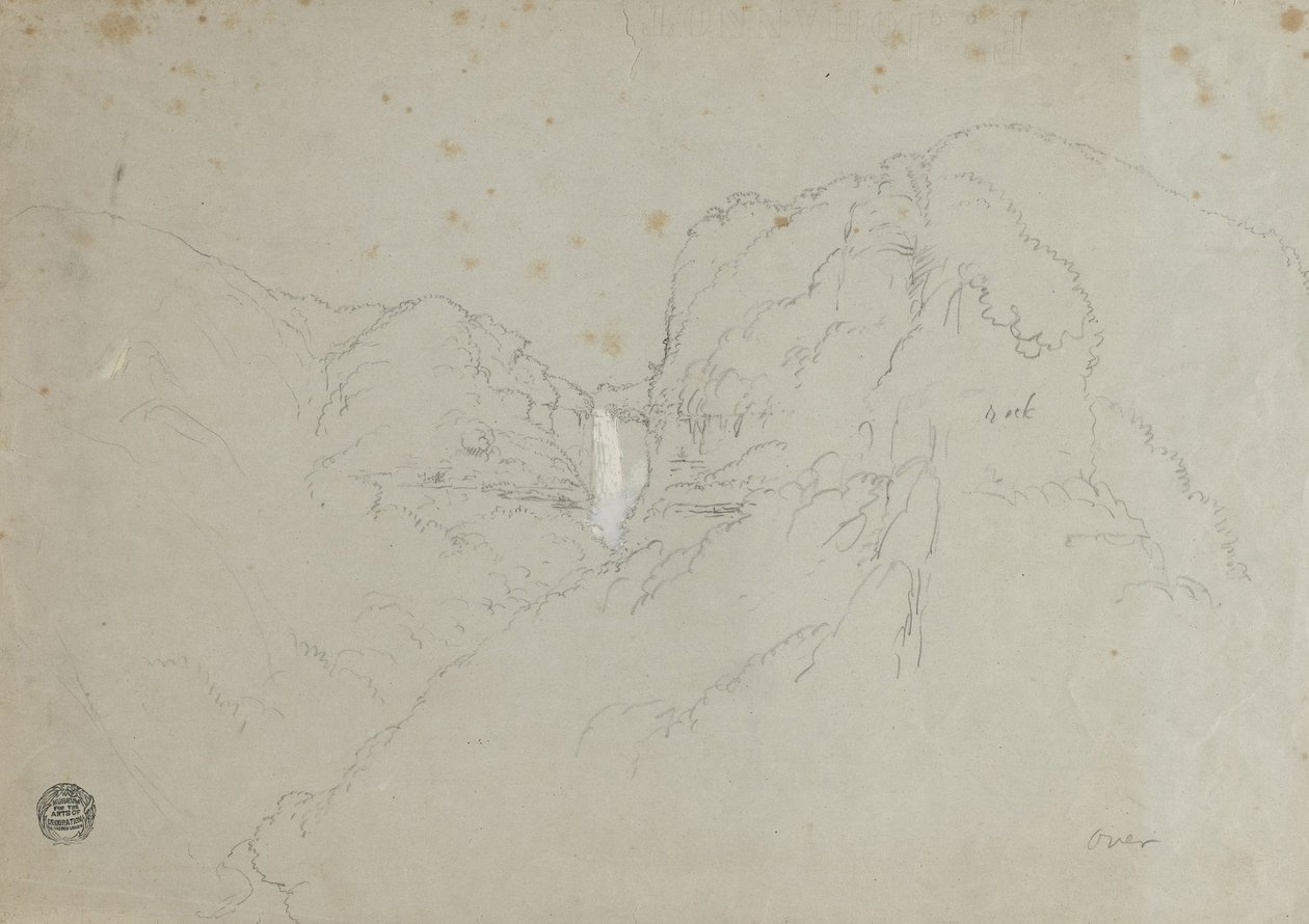 Disegno. a. Schizzo. Cascate di Tequendama vicino a Bogotà, Colombia. b. Vista di catene montuose distanti. da Frederic Edwin Church