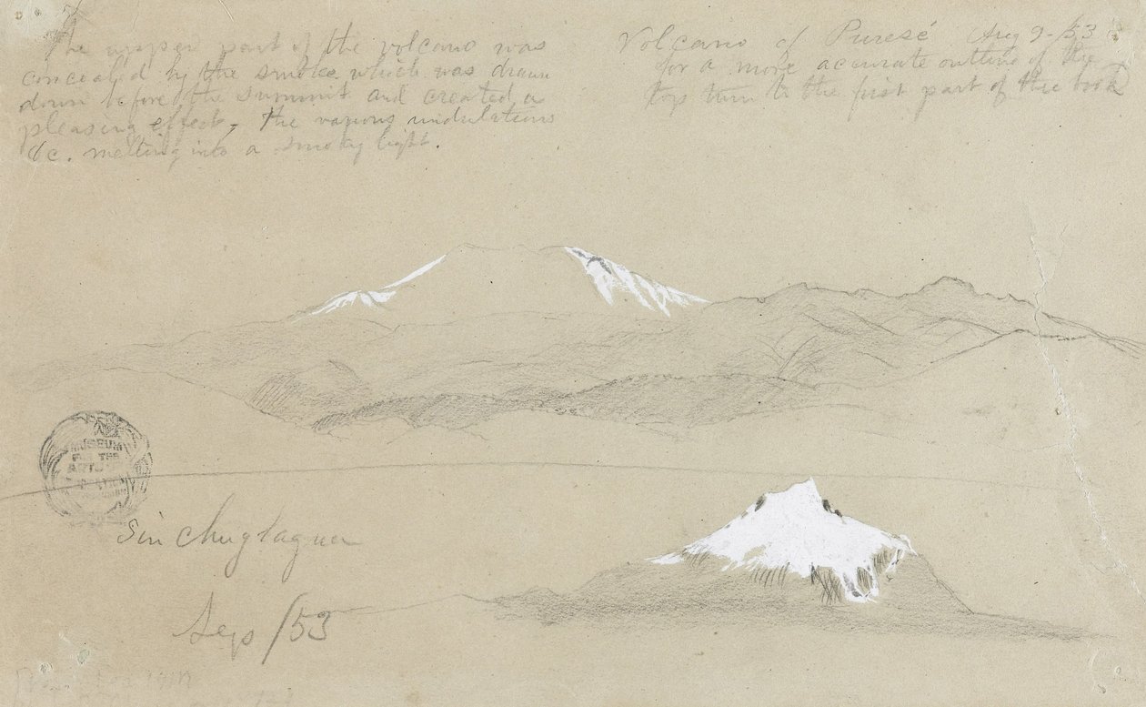 Vedute del vulcano Puresé, Colombia e del Monte Sincholagua, Ecuador da Frederic Edwin Church