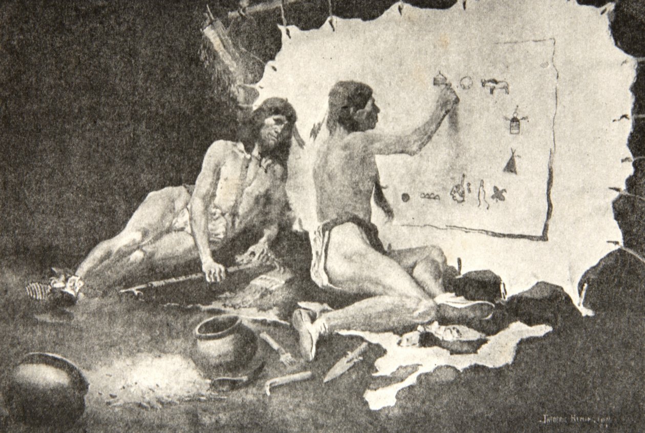 Tali sono le forme che dipingevano, sulla corteccia di betulla e sulla pelle di cervo, da The Song of Hiawatha di Henry Wadsworth Longfellow (1807-82), pub. da George G. Harrap und Company Ltd., 1911 da Frederic Remington