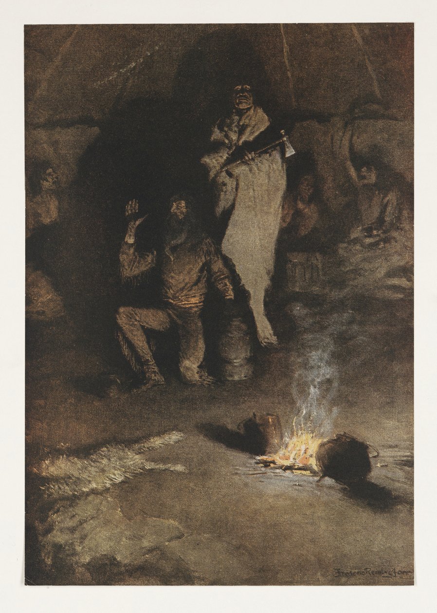 La guardia del commerciante di whisky, da Colliers Weekly, pub.1906 da Frederic Remington