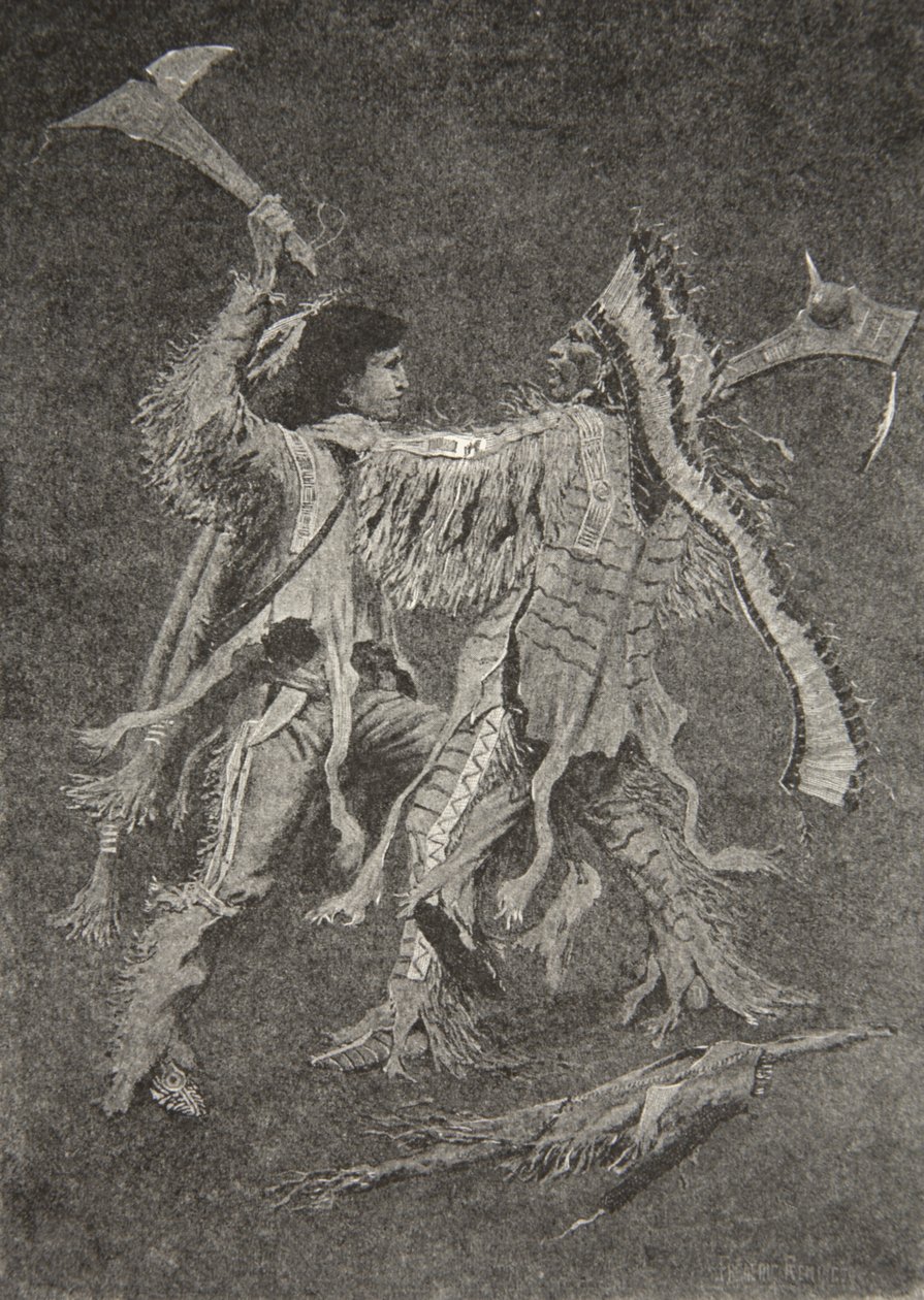 Allora iniziò la più grande battaglia, che il sole avesse mai visto, da Il canto di Hiawatha di Henry Wadsworth Longfellow (1807-82), pub. da George G. Harrap e Company Ltd., 1911 da Frederic Remington