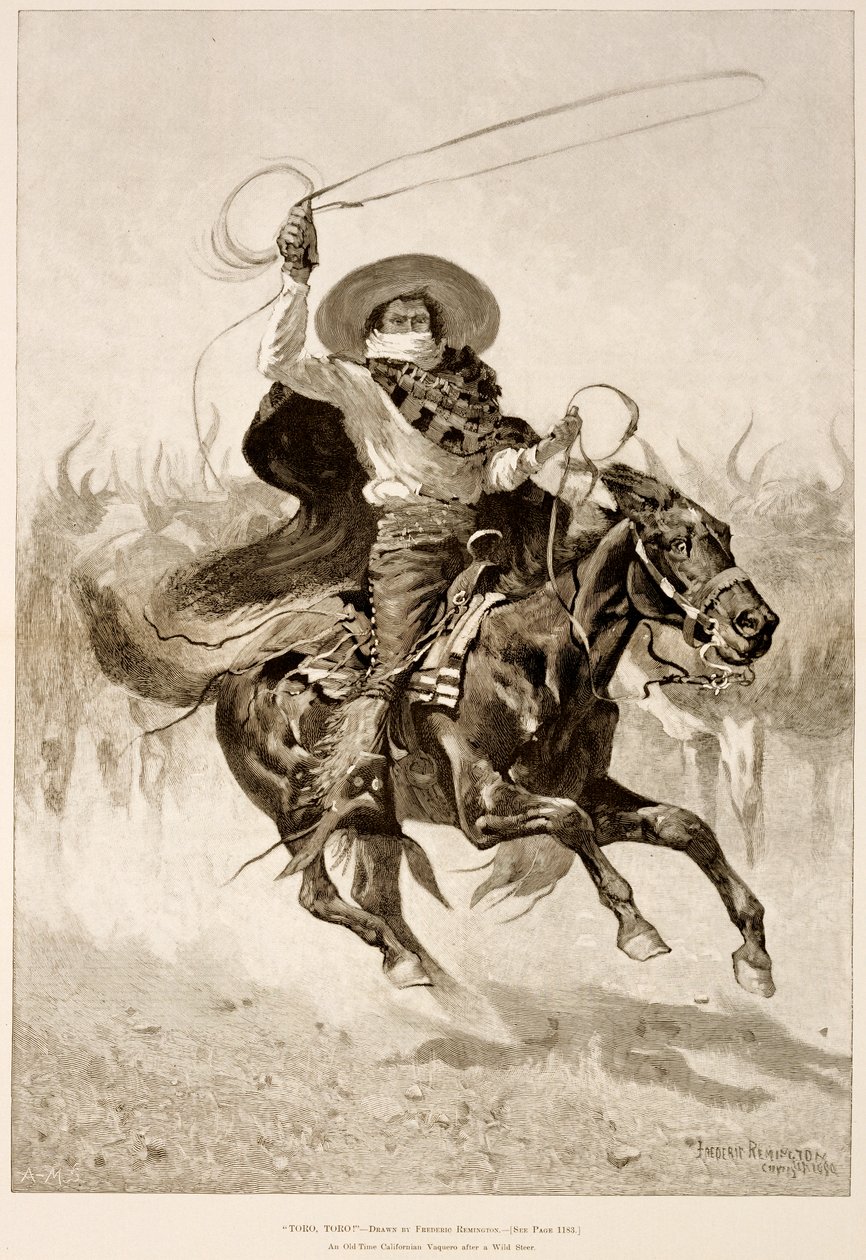 Toro, Toro!, un vecchio vaquero californiano dopo un toro selvaggio da Frederic Remington