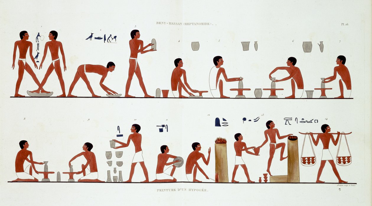 Vasai al lavoro, da un raro registro di affreschi di Tebe, registrato 1819-1822 durante la sua seconda visita in Egitto da Frederic Cailliaud da Frederic (after) Cailliaud