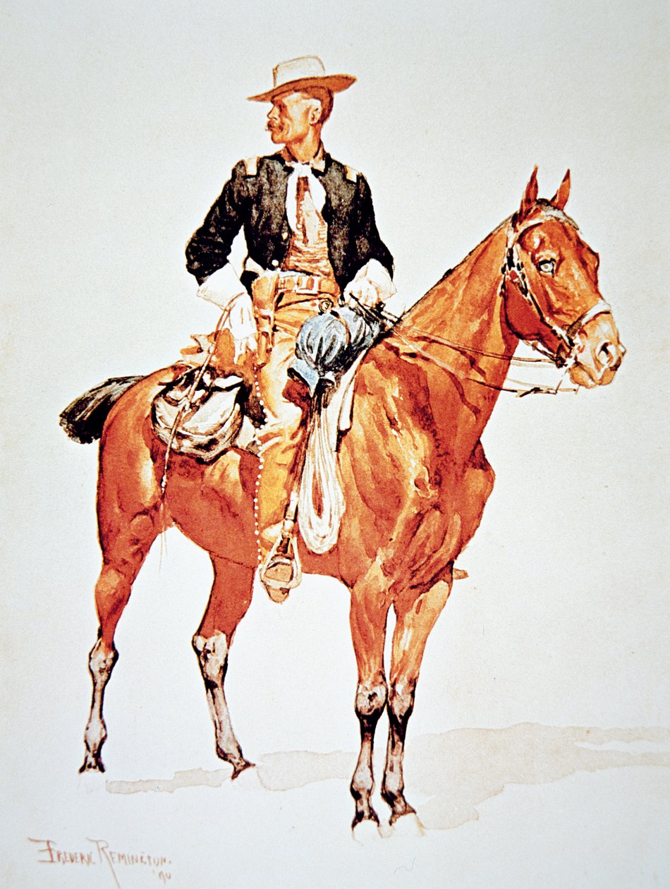 Tenente S.C. Robertson, Capo degli Scout dei Corvi, da un acquerello del 1890 da Frederic (after) Remington