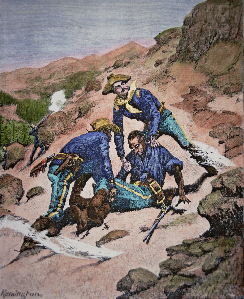 Il salvataggio del caporale Scott durante la campagna di Geronimo del 1886 da Frederic (after) Remington