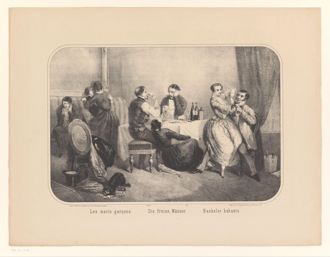 Gruppo di uomini e donne in un interno da Frederic Charles Wentzel (possibly)