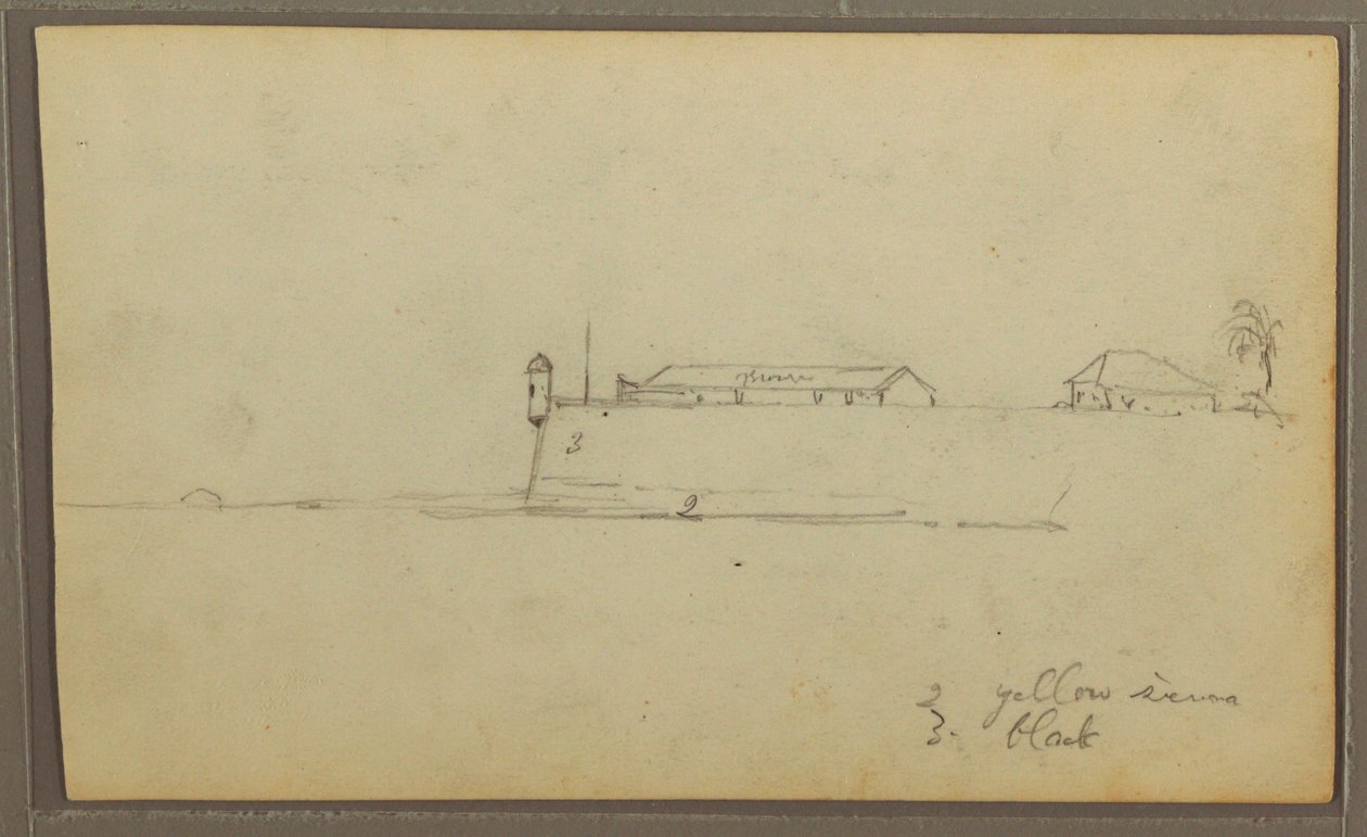 Disegno, un forte; verso: schizzi botanici, casa, 1857 da Frederic Edwin Church