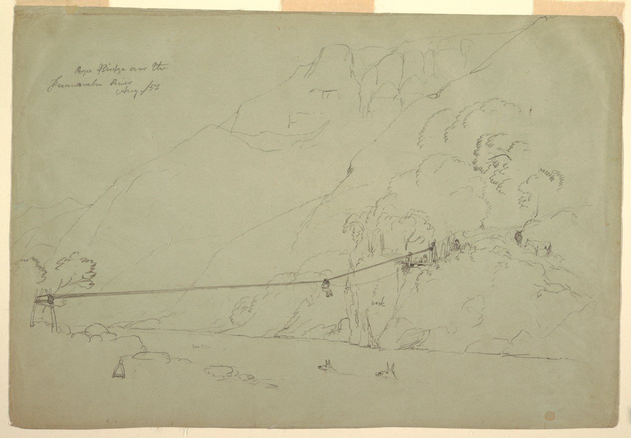 Disegno, Un ponte di corda in Colombia, agosto 1853 da Frederic Edwin Church