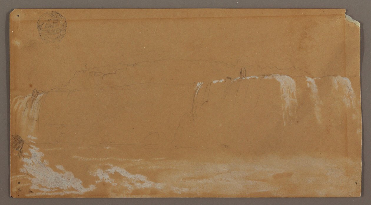 Disegno, Cascate Americane, Isola delle Capre e parte delle Cascate a Ferro di Cavallo, viste dalla sponda canadese del fiume Niagara, forse 1858 da Frederic Edwin Church