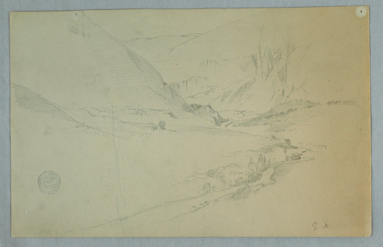 Disegno, Valle montana andina con ruscello tortuoso, Colombia o Ecuador, 1857 da Frederic Edwin Church