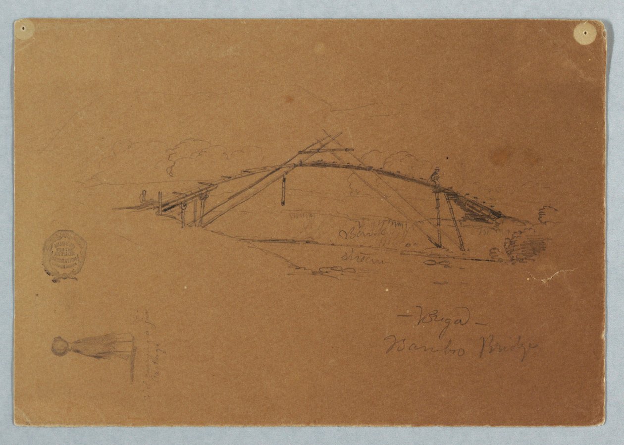 Disegno, Ponte di bambù a Buga, Colombia e Ragazza che porta un vaso, Cartago, Colombia, luglio 1853 da Frederic Edwin Church