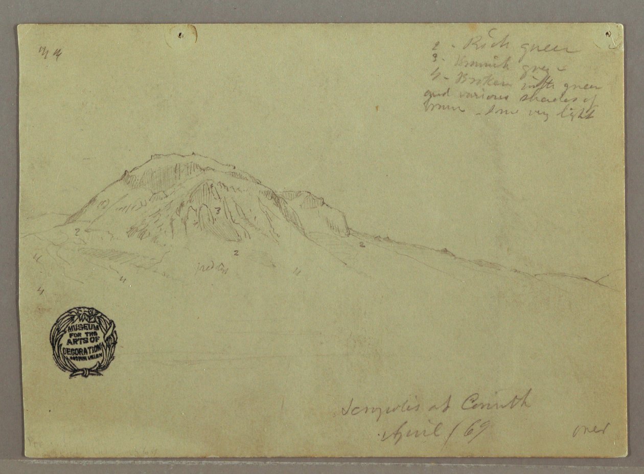 Disegno, Collina nuda, Acropoli di Corinto, Grecia, aprile 1869 da Frederic Edwin Church