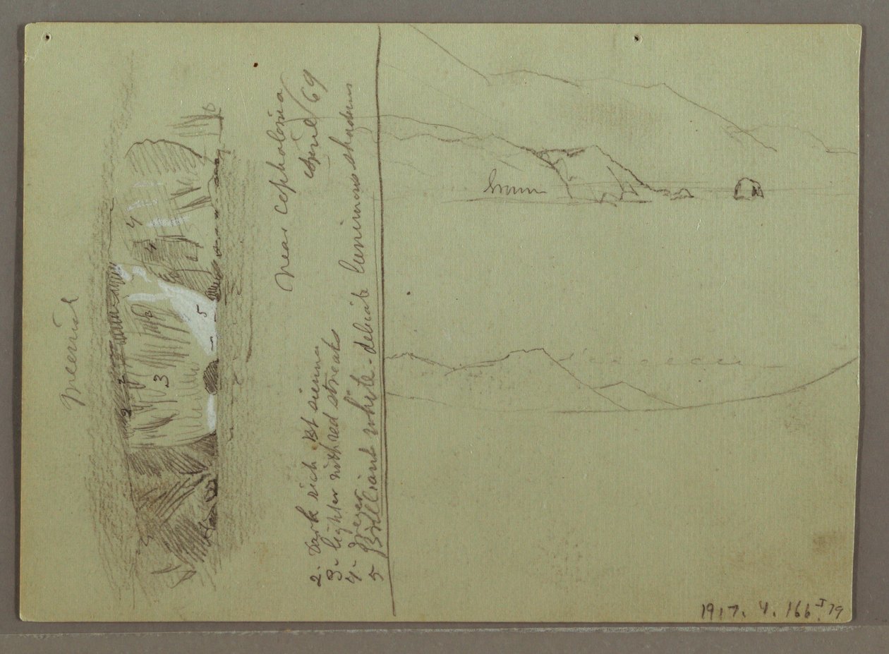 Disegno, Collina nuda, Acropoli di Corinto, Grecia, aprile 1869 da Frederic Edwin Church