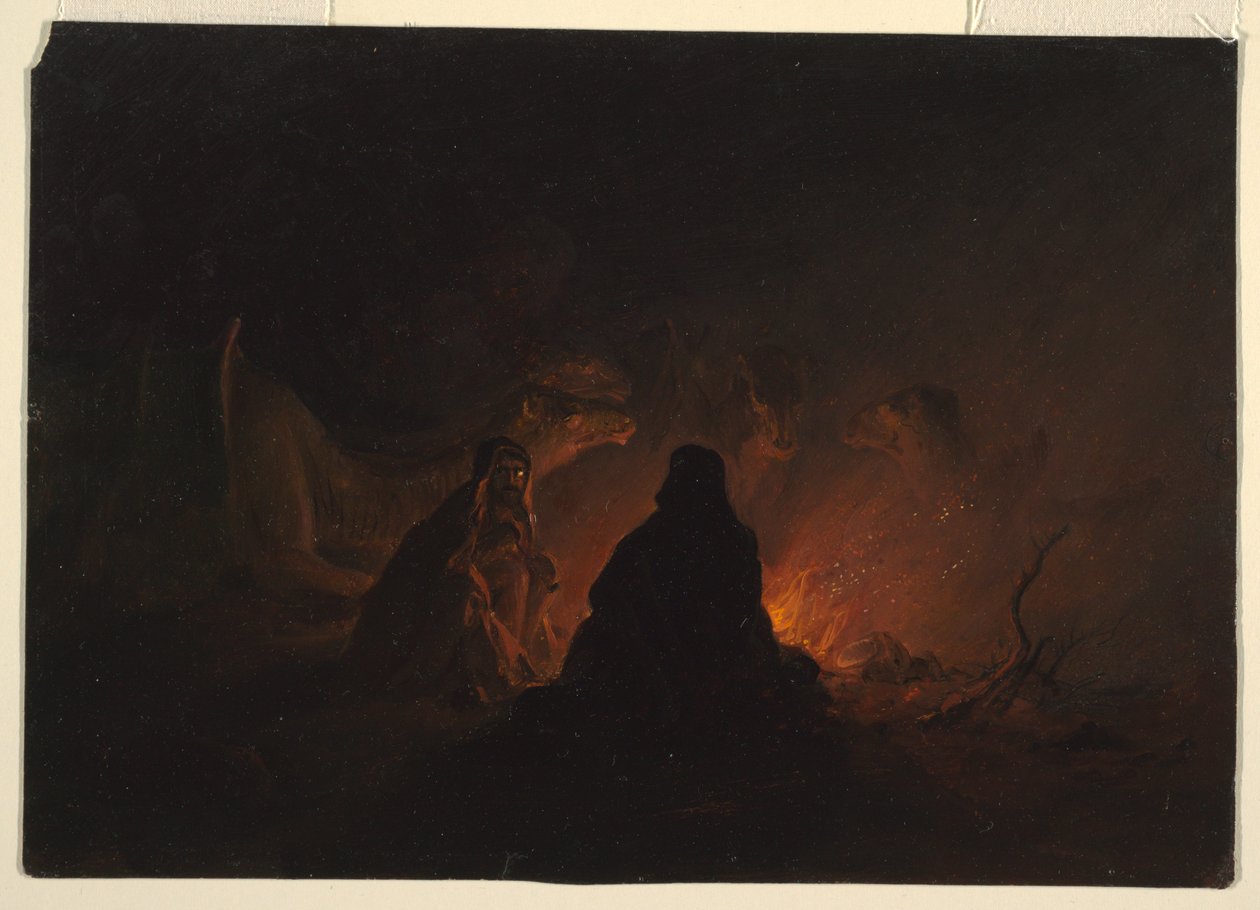 Disegno, beduini in accampamento di notte, febbraio o marzo 1868 da Frederic Edwin Church