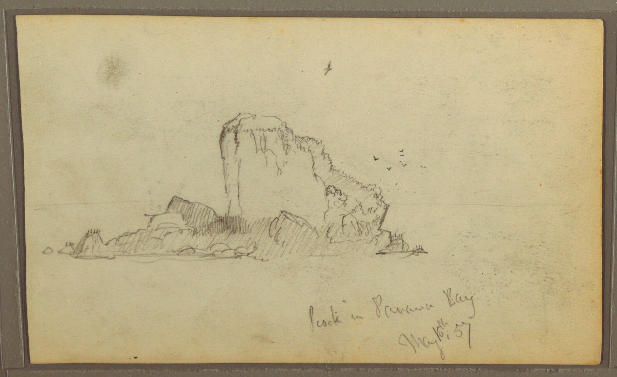 Disegno, Bireds, "Roccia nella baia di Panama"; verso: "Vite pesanti", 15 maggio 1857 da Frederic Edwin Church