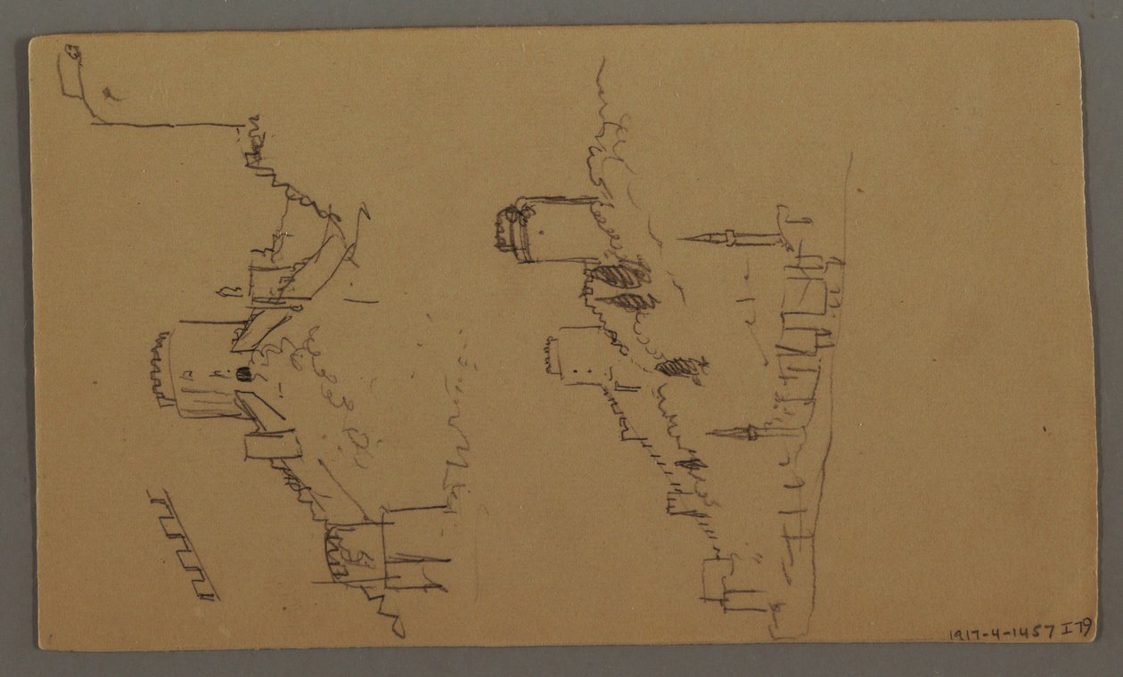Disegno, Studi di barche, Studio di nuvole, Due edifici, forse 1868 da Frederic Edwin Church