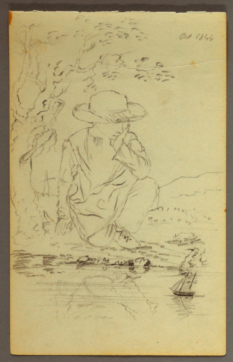 Disegno, Ragazzo inginocchiato accanto a un albero, 1844 da Frederic Edwin Church