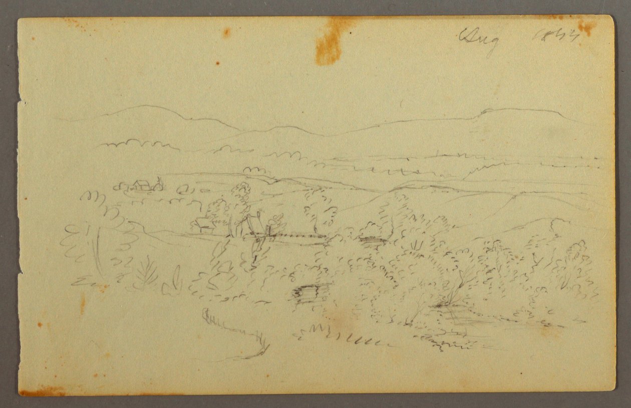 Disegno, ampia valle con fattorie, 1844 da Frederic Edwin Church