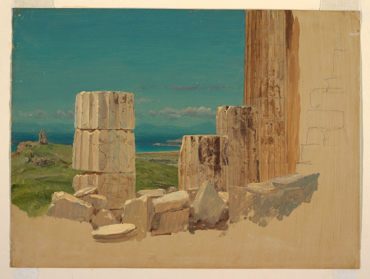 Disegno, Colonne spezzate, vista dal Partenone, Atene, aprile 1869 da Frederic Edwin Church
