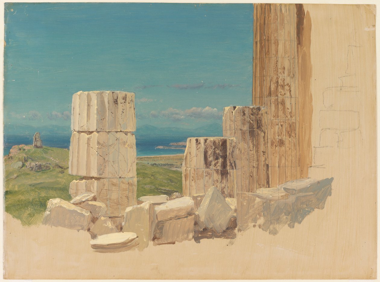 Disegno, Colonne spezzate, vista dal Partenone, Atene, aprile 1869 da Frederic Edwin Church