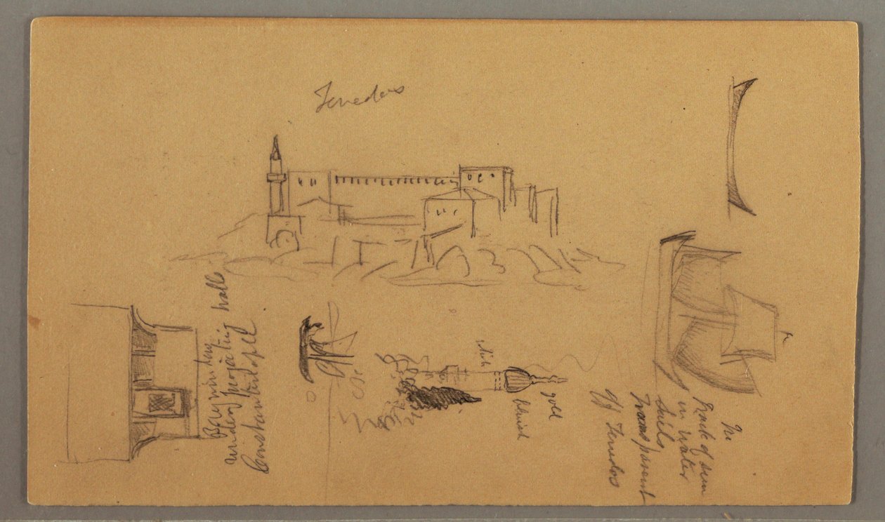 Disegno, Castello, Minareto, Velieri, Casa, maggio 1868 da Frederic Edwin Church