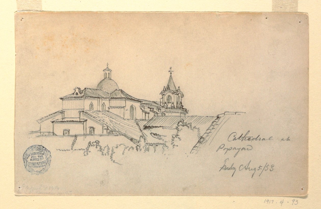 Disegno, cattedrale di Popayan, Colombia, 5 agosto 1853 da Frederic Edwin Church