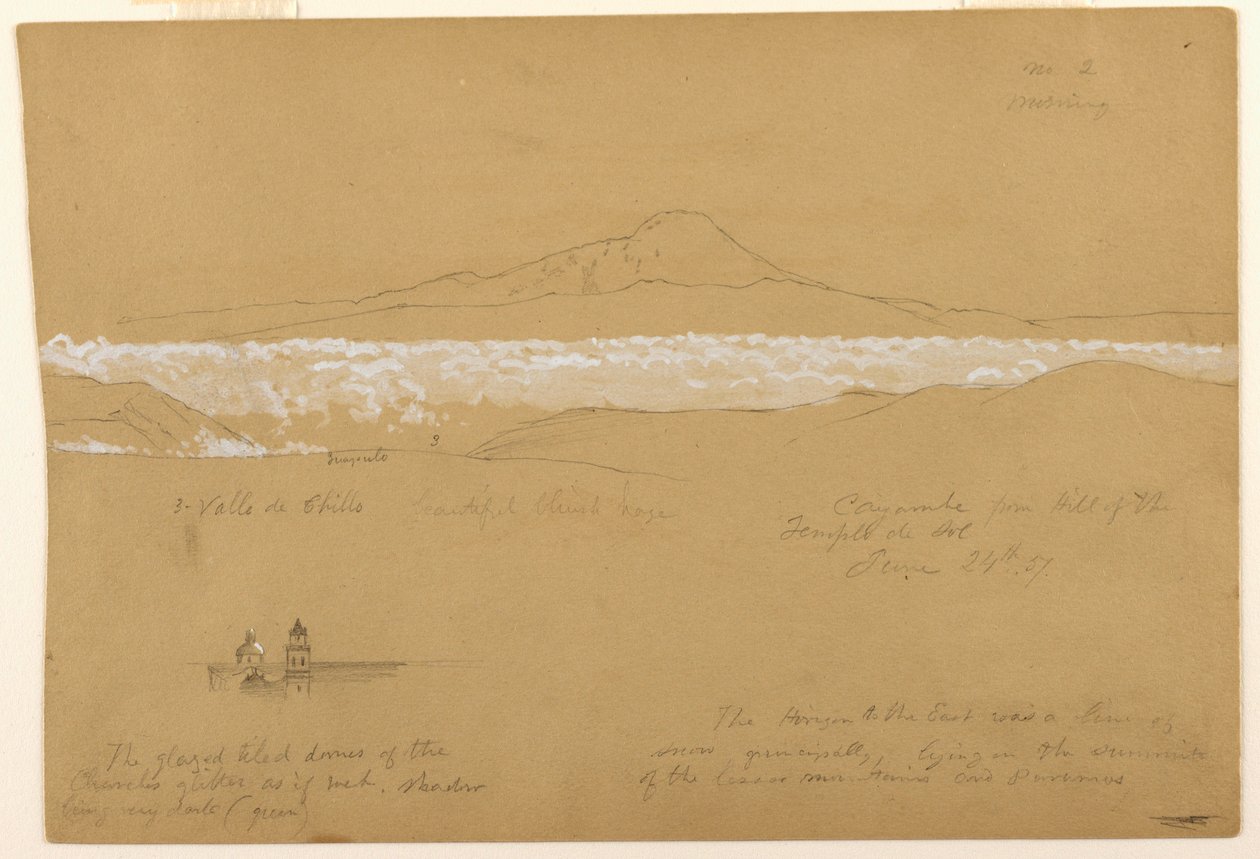 Disegno, Cayambé, mattina, dal Tempio del Sole, Quito, 24 giugno 1857 da Frederic Edwin Church