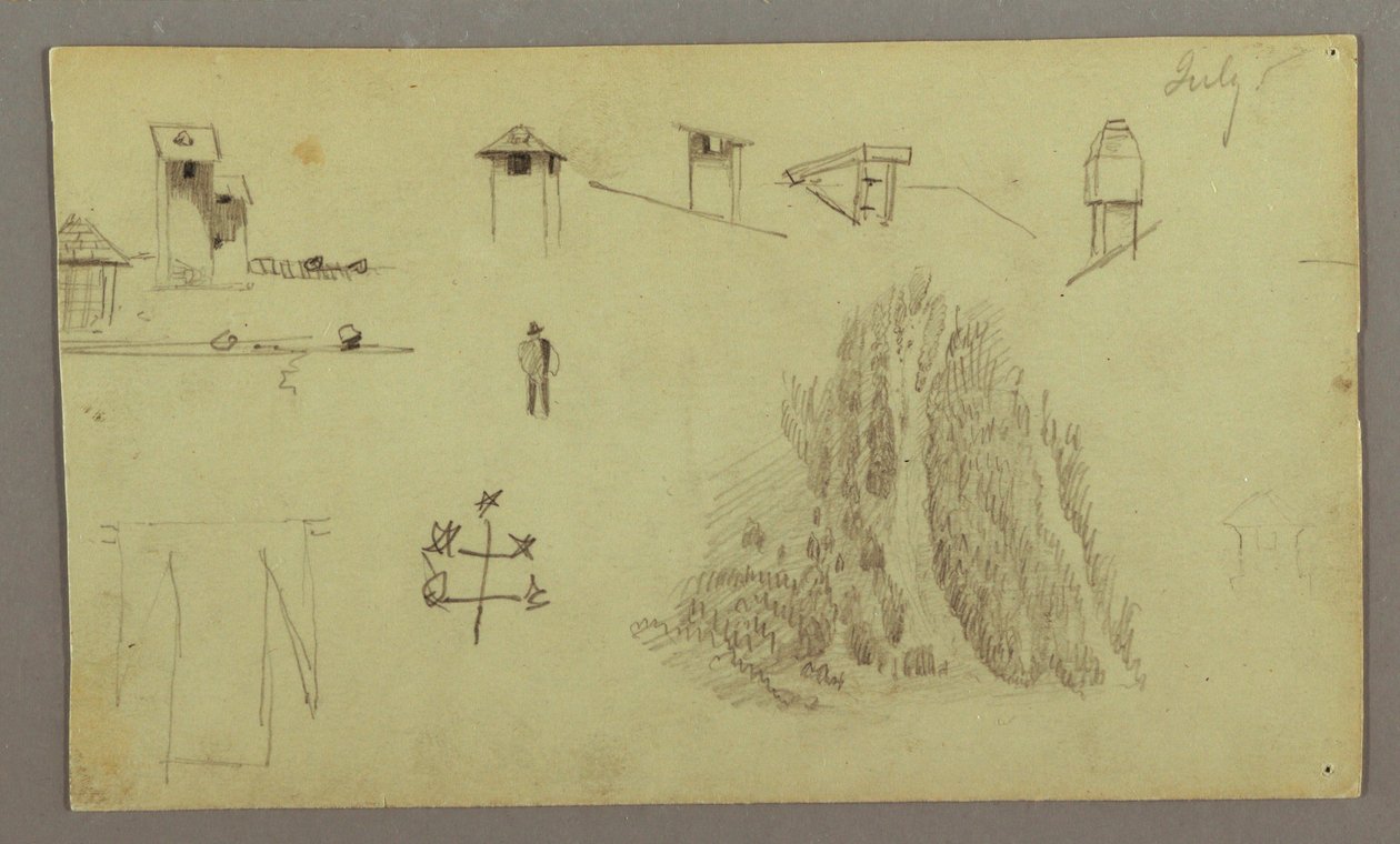 Disegno, camini, cascate, figure, ecc., luglio forse 1868 da Frederic Edwin Church