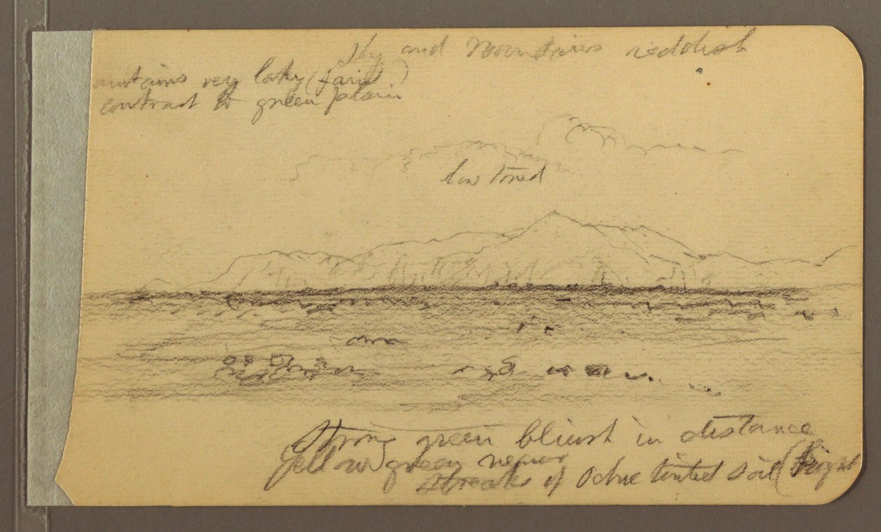 Disegno, chiesa, torre, casa; verso: catena montuosa, 1889 da Frederic Edwin Church