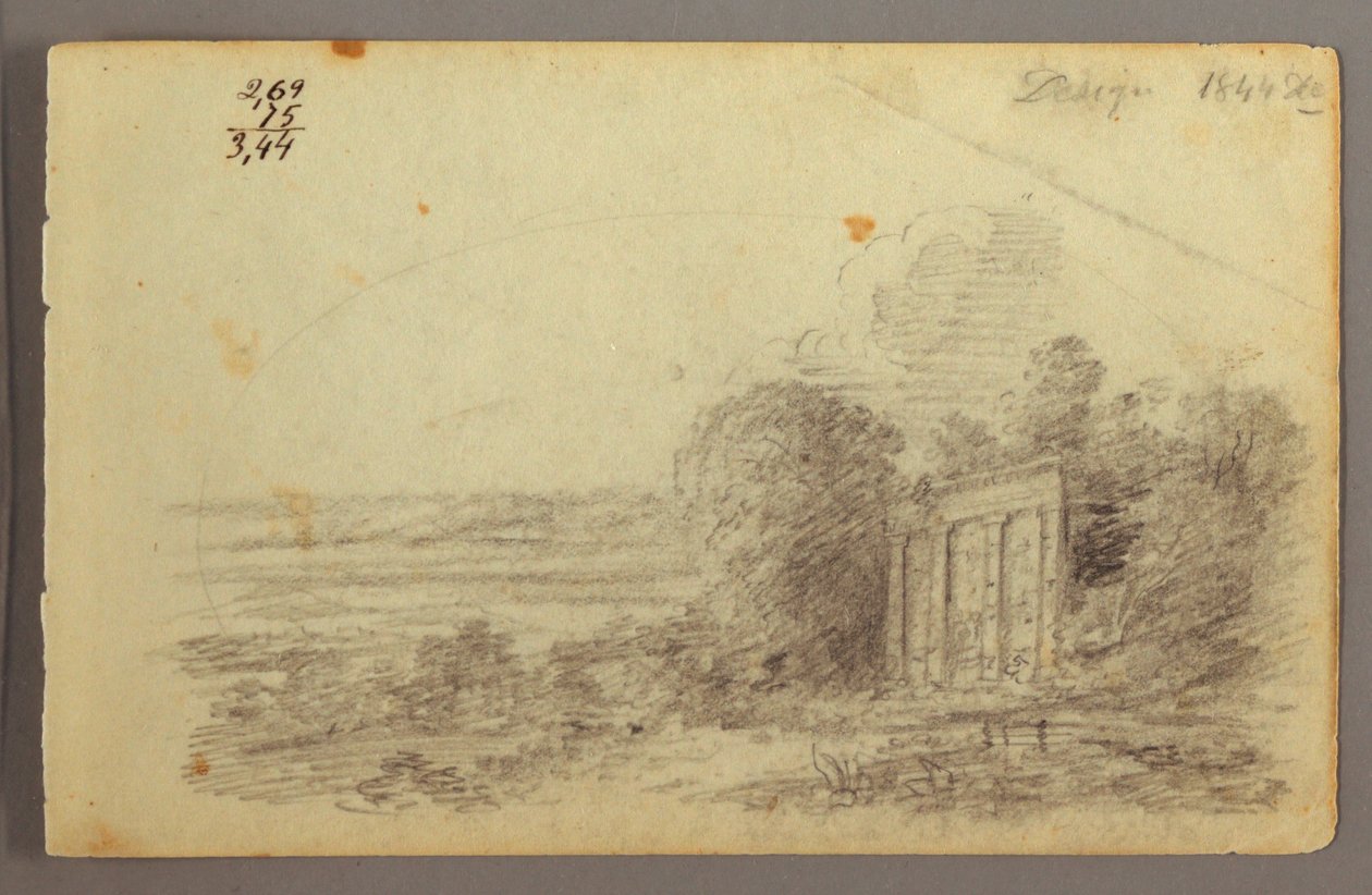 Disegno, rovina classica, alberi, 1844 da Frederic Edwin Church